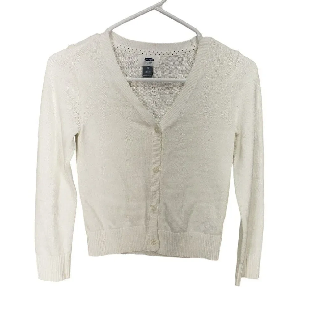 Old Navy White Button Up Girl's Size 8 Regular School Uniform Sweater